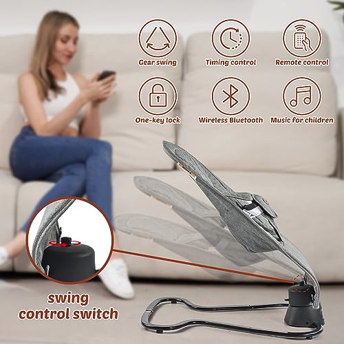 Electric 2-in-1 Vibrating Baby Bouncer Seat & Baby Swings for Infants, Adjustable Baby Rocker for Newborn,Baby Bouncer with Bluetooth,0-6 Months Up to 6-20 lbs Indoor & Outdoor Use(Grey) - Thumbnail 6