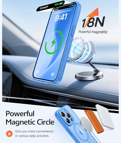 Image of FNTCASE for iPhone 14 Pro Max Case: [Compatible with Magsafe] Translucent Matte Cases with [Full Camera Protection] [Screen Protector] Military Grade Shockproof Protective Phone Cover - Ice Blue