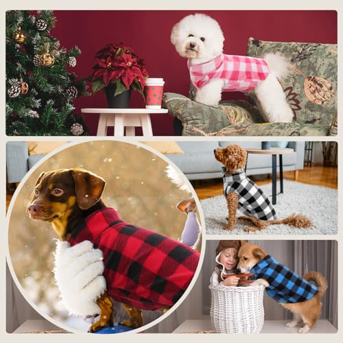 Kuoser Dog Fleece Vest, Warm Plaid Dog Sweater with Leash Hole, Soft Puppy Pajamas Dogs Winter Coat Cozy Puppy Jacket for Small Medium Dogs Cats, Spring Fall Cold Weather Pet Christmas Outfit,Red L - Thumbnail 6
