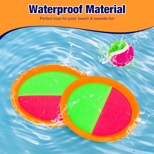 Qrooper Kids Outdoor Toys - Toss and Catch Game Set, Outside Yard Camping Beach Pool Toys Games for Boys Girls 3 4 5 6 7 8 9 10 Year Old, 4 Paddles 4 Balls (Orange+Orange)