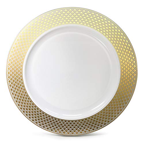 " OCCASIONS " 120 Pieces Chargers pack Wedding Party 12'' Disposable Plastic Charger Plates/Chargers (Celebration in White & Gold)