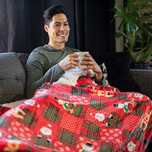 Souarts Buffalo Plaid Sherpa Throw Blanket, Soft Cozy Fluffy Christmas Throw Blanket For Couch Sofa And Bed, Lightweight Flannel Fleece Blanket Plaid Xmas Holiday Theme Pattern, 50"X 60" #TOP2