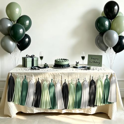 Image of Black Sage Green Tassel Garland for Wedding, Birthday Decorations, 20pcs