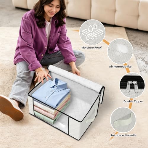 Image of Fab totes 35L Closet Organizers and Storage, Foldable Under Bed Storage Containers, Storage bags for Organizing Bedroom, Closet, Clothing,Organization with Handle (3 Pack,Ivory)