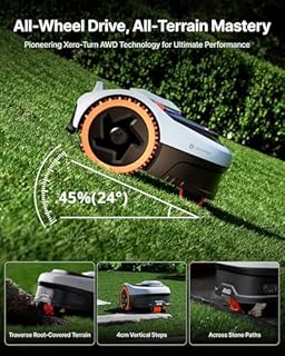 Segway Navimow i205 AWD Robotic Lawn Mower without Boundary, All-Wheel-Drive for 45% Slopes, EFLS NRTK + Vision, Auto Mapping, Incl. 2.55 Ah Battery, Rec. 500 m², No RTK Antenna Required