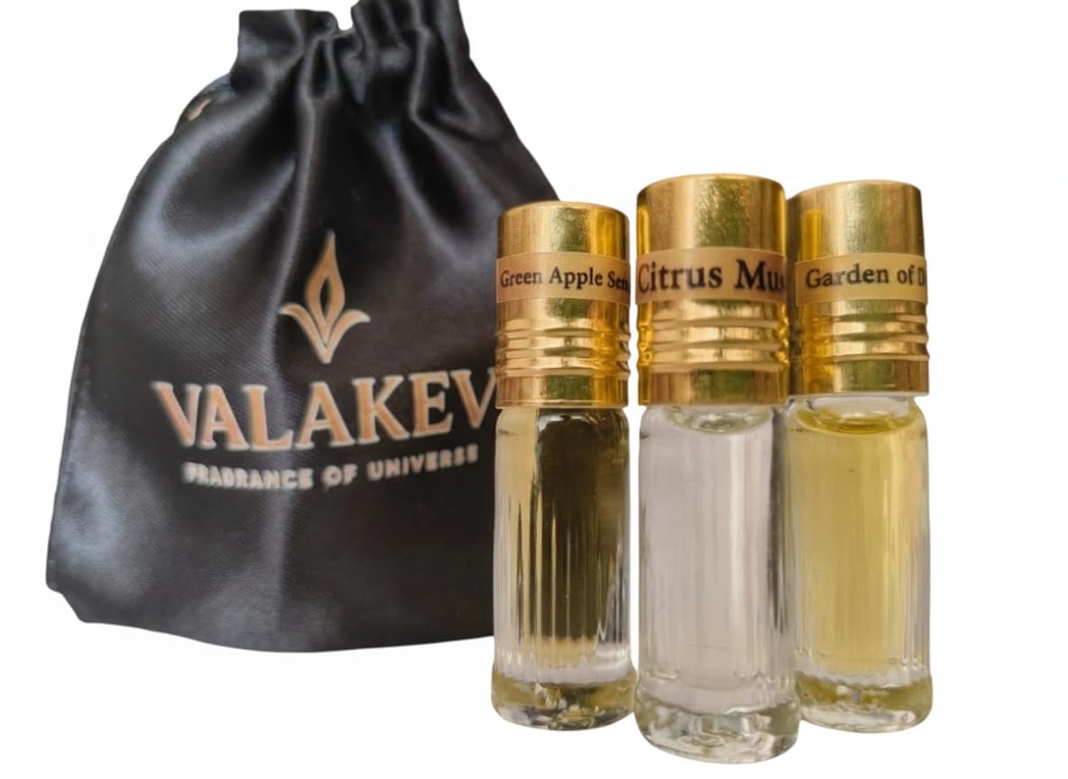 Discovery Trio Attar Set, 3 Pack of 2ml Fragrance Oils with Premium Pouch, Green Apple Serenade, Citrus Musk, Garden of Dreams-image-29