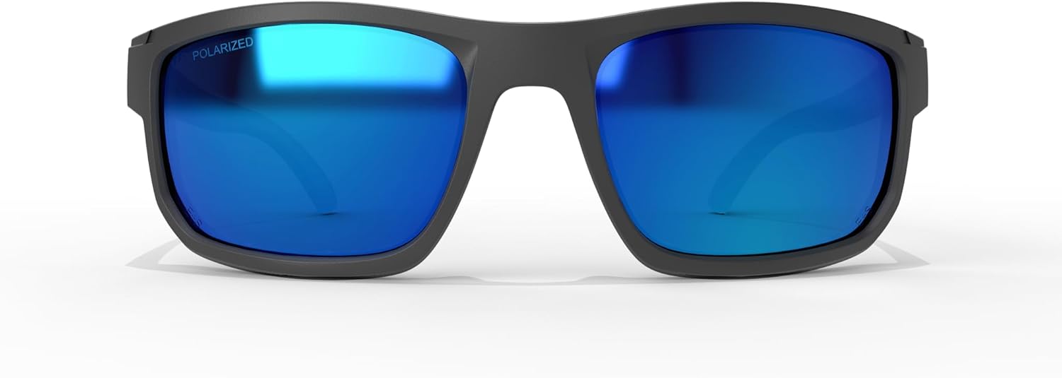 EDGE Defiance Wayfarer Safety Glasses, Polarized Z87 Safety Glasses, Mens Z87 Sunglasses, Protective Eyewear, Z87 Glasses Matte Black Polarized Aqua Precision Blue Mirror image 2 of 9 B0B3SDZJFF