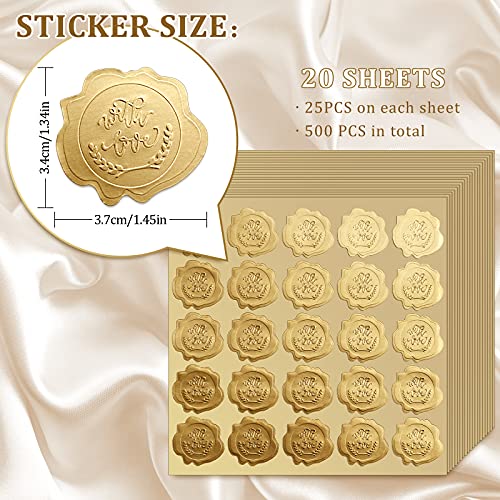 Whaline 500Pcs Gold Embossed Envelope Seals With Love Wax Looking Seal Wedding Stickers Self-Adhesive Envelope Label Foil Stickers For Baby Shower Invitation Party Favor Gift Packaging Greeting Card #TOP1