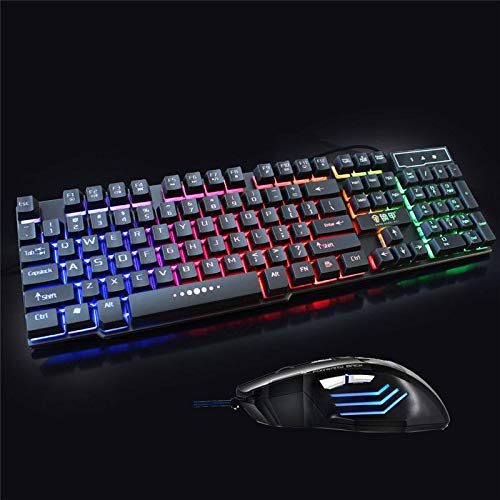 Tastiera meccanica retroilluminata superiore cablata USB illuminata ergonomica PC Gaming + tastiera mouse + mouse nero tastiera + mouse nero