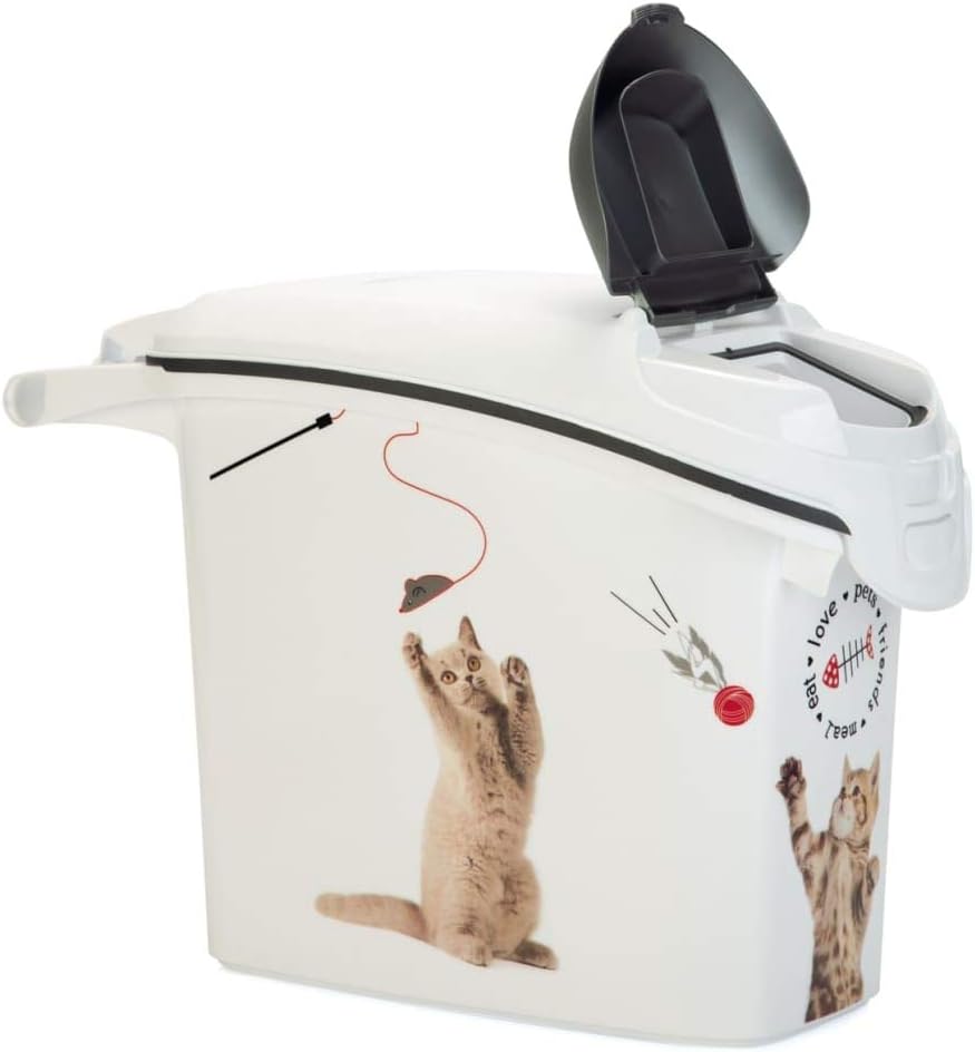 Curver Dog Food Container – 6 kg/15 L – Airtight Odour-Proof Storage for Cats – Container with Carry Handle – 23 x 50 x 35 cm – White