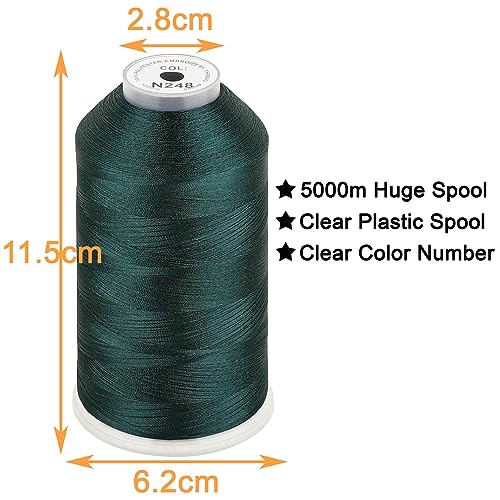 Image of New brothread - Single Huge Spool 5000M Each Polyester Embroidery Machine Thread 40WT for Commercial and Domestic Machines - Dark Green(Janome Color)