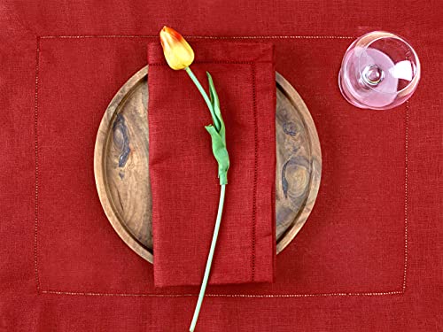 D'moksha Divine Red Placemats 14 X 19 Inch Set Of 4, 100% Pure Linen Placemats, Hemstitch Table Placemats, Christmas Placemats, Perfect For Wedding, Party, Thanksgiving And Easy Care Machine Washable #TOP11