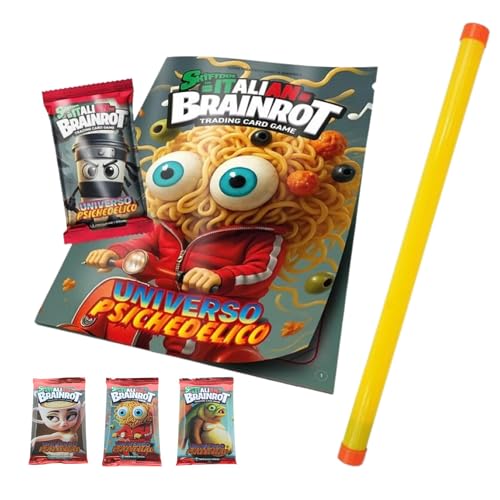 Skifidol Italian Brainrot - Album + 4 bustine con 7 carte ciascuna, 1 carta special in ogni pacchetto, le originali, serie Universo Psichedelico con tubo muu in omaggio (album + 4 bustine)