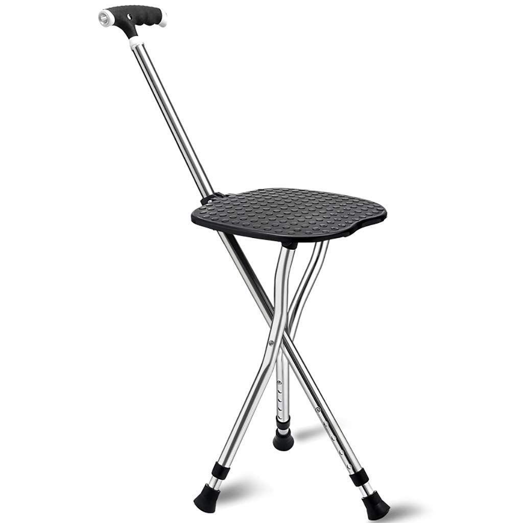Taburete Plegable para bastón para Caminar, Silla Plegable, bastón Ligero retráctil con ángulo de luz LED para Personas Mayores, Viajes al Aire Libre, Taburete de Descanso para Pesca