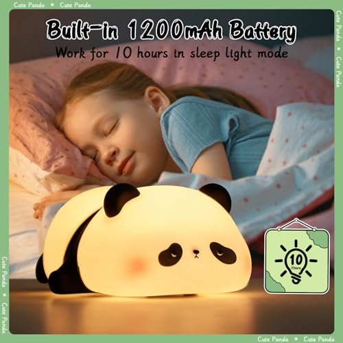 SALUOKE Children's Night Light, Panda Night Lamp, Children, 3 Light Modes, Nursing Light, Dimmable with Timer, Touch Control, Silicone Night Light, Baby, USB Rechargeable Panda Lamp, Cute Night Light,