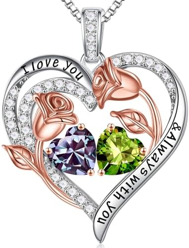 christmas gifts for wife rose heart birthstone necklace - front view