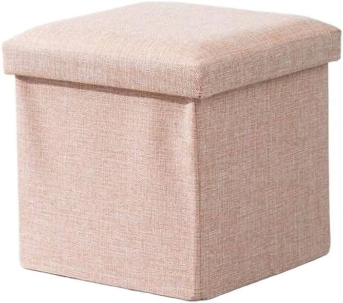Linen Fabric Storage Stool Storage Daily Necessities Folding Fabric Storage Box Square Small Stool(Beige)