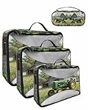 Farm Agricultural Machinery Gray Barn 4 Set Packing Cubes, Watercolor Flowers Packing Cubes for Carry on...