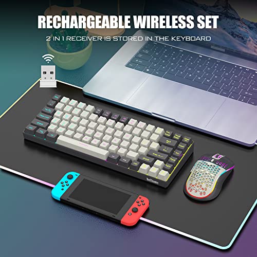 Redthunder K84 Wireless Keyboard And Mouse Combo, Rgb Backlit Rechargeable Battery, 75% Layout 84 Keys Tkl Ultra Compact Gaming Keyboard & Lightweight 3200 Dpi Honeycomb Optical Mouse (White-Gray) #TOP1