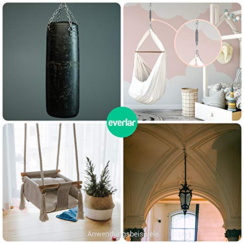 everlar® Sicherheits Schraubhaken M10 I 2 Stk. I Hochfeste Deckenhaken mit Gewinde I Sicherheitshaken für die Verwendung in Holz & mit Dübel in Stein & Beton