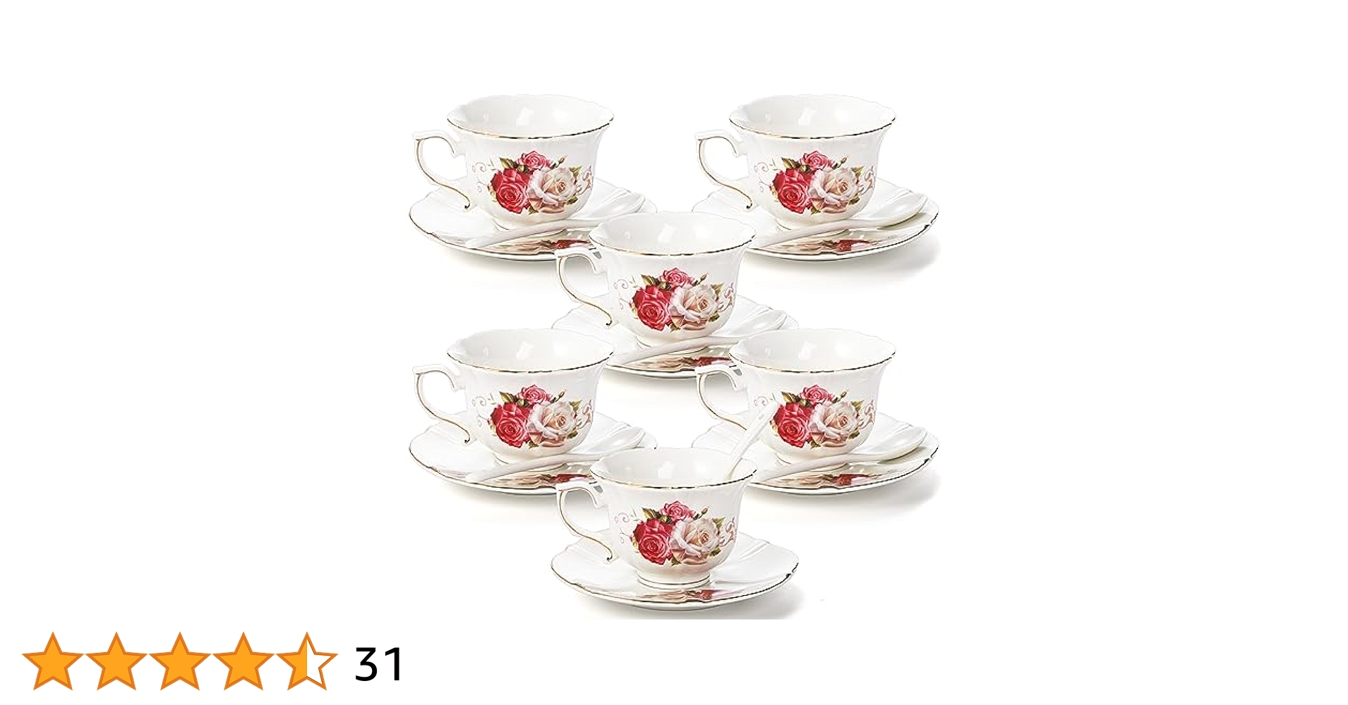 Amazon.com | Foraineam Tea Cup and Saucer Set of 6