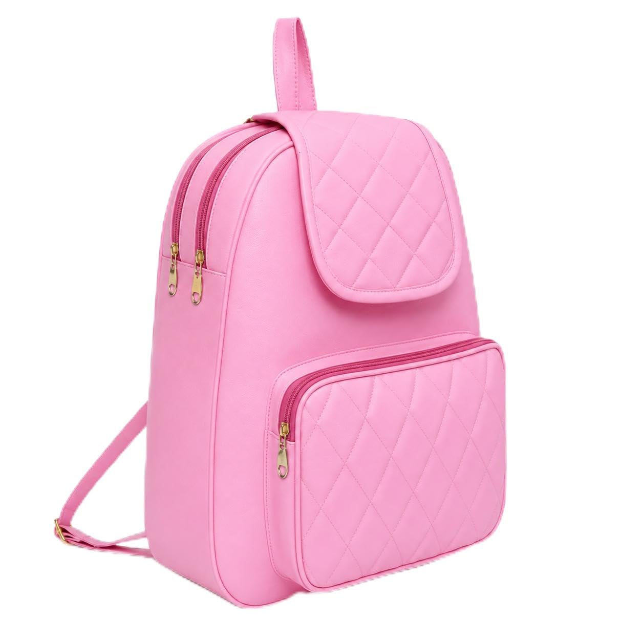 Women's Pink Quilted Backpack | Lightweight Casual Travel Bag-picture-15