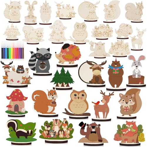 GUDELAK 16 PCS Woodland Animals Craft Kits for Kids, DIY Unfinish...