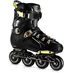 Patines Dorados Nils Extreme Patines en línea para hombre y mujer, rodamientos ABEC9, ruedas en línea para adultos, 85A, patines 40, negro y dorado, NA20002