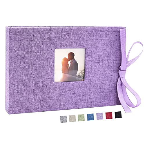 Vienrose Small Photo Album 4X6, Mini Picture Book With Pockets, Clear Pages Holds 52 Photos, Linen Fabric Cover Postcards Photobook Purple 1 Pack #TOP16