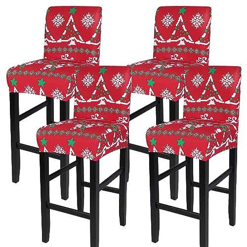 Image of SearchI Christmas Bar Stool Covers Set of 4, Stretch Washable Barstool Seat Covers, Counter Height Chair Covers for Kitchen Dining Room Cafe (Christmas Tree)