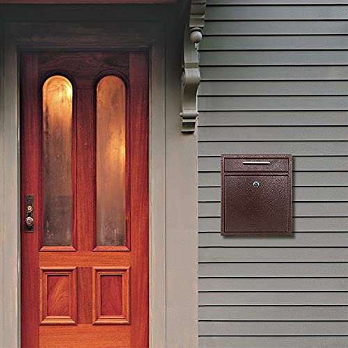 Kyodoled Steel Key Lock Mail Boxes Outdoor,Locking Wall Mount Mailbox,Security Key Drop Box,12Hx 10.51Lx 4.68W Inches,Bronze Large #TOP6