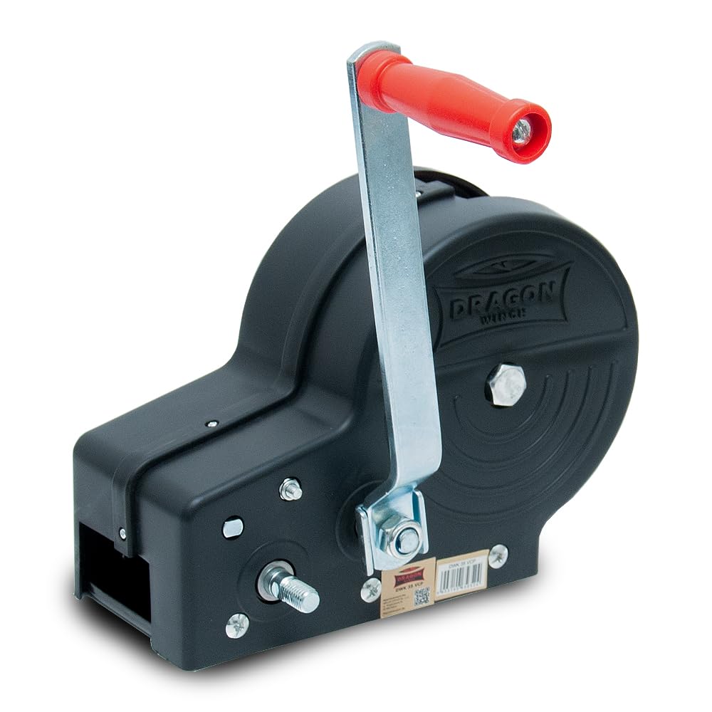 Dragon Winch Cabrestante manual con carcasa 3500 lbs / 1588 kg con gancho y correa de manivela 10m para embarcaciones pequeñas, motos, vehículos y talleres | Torno manual de dos velocidades