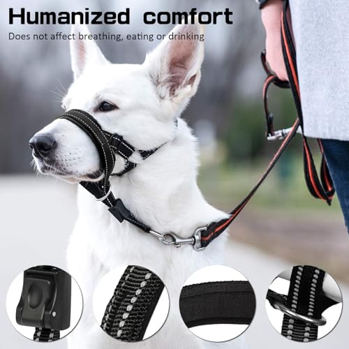 HhBdy Halti für Große Hunde, Hundehalfter Verstellbar Maulschlaufe Hund mit Gepolstertem Stoff, Anti Zieh Geschirr für Hunde Schwarz für Tägliche Spaziergänge Fellpflege und Krallenschneiden (L)