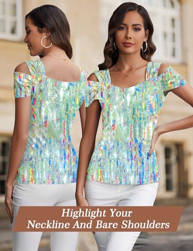 Image of Blingfit Cold Shoulder Tops Summer Tunic Shirts for Women T Shirts V Neck Short Sleeve Casual Tees Blouses 2026