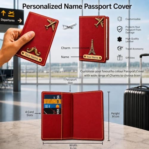 Image of Customized Wallet Combo Gift Set for Men | Faux Leather Wallet, Passport Cover & Keychain with Name & Charm | Personalized Gift for Birthday, Rakhi & Anniversary (Red wkps)