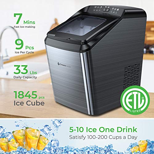 Dreamiracle Ice Maker Machine for Countertop, 33 lbs Bullet Ice Cube in 24H, 9 Ice Cubes Ready in 7-10 Minutes, 2.8L Ice Maker Machine with Ice Scoop and Basket, Black, L 15.75×W 9.69×H 16.93 in by Dreamiracle - Used condition - Image 3