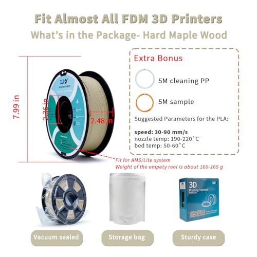 Image of ZIRO 1.75mm PLA Filament, Contain Real Wood Flour, 2.2lbs Hard Maple Wood