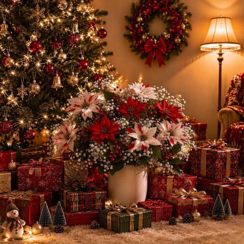 69 PCS Faux Poinsettia Flower Bouquet & Berry Christmas Picks and Sprays - image 7