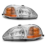 ADCARLIGHTS for 1996 1997 1998 EK Honda Civic Headlight Assembly compatible with 96 97 98 Civic EK Headlamp with Chrome Housing Amber Reflector Left and Right Pair