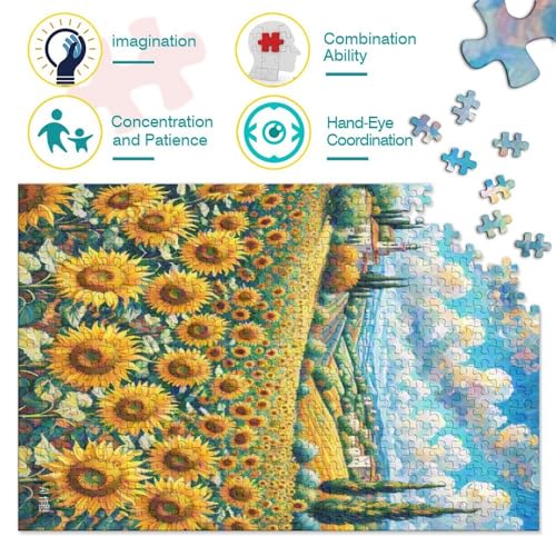 Puzzle de 1000 piezas de girasol para adultos, rompecabezas 70x50cm 4