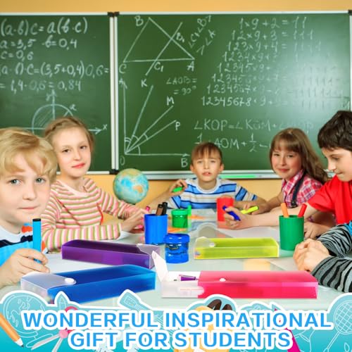 Image of Watersay 24 Pcs Slider Pencil Case Bulk for Classroom Clear Plastic Pencil Box with Pull out Drawer Snap Closure Storage Box Translucent Crayon Boxes Back to School Organizer (Mixing Colors)