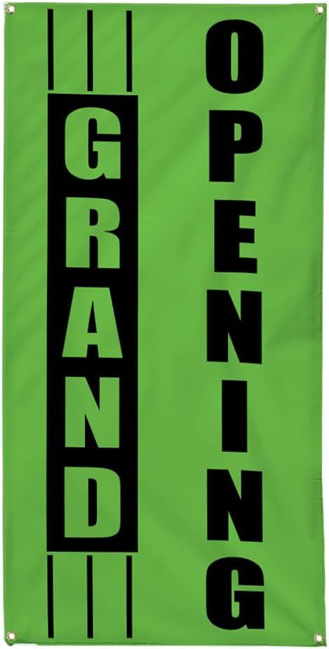 Vertical Vinyl Banner Multiple Sizes Grand Opening Black Green Business Lifestyle Outdoor Weatherproof Industrial Yard Signs 4 Grommets 36x24Inches