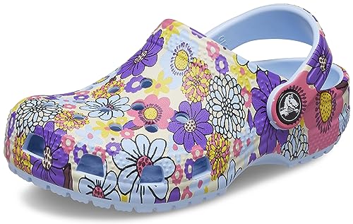 Image of Crocs Kids Unisex Classic Clog - Seasonal Graphic (Little Kid /Big Kid) Blue Calcite /Multi Retro Floral 13 Little Kid M