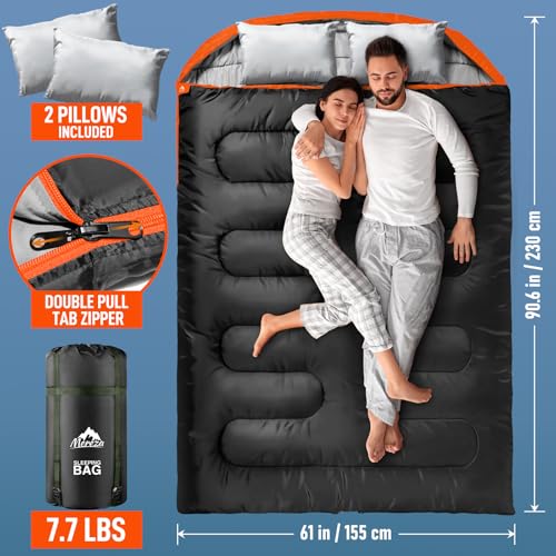 Image of MEREZA Double Sleeping Bag for Adults Mens with Pillow, XL Queen Size Two Person Sleeping Bag for All Season Camping Hiking Backpacking 2 Person Sleeping Bags for Cold Weather & Warm