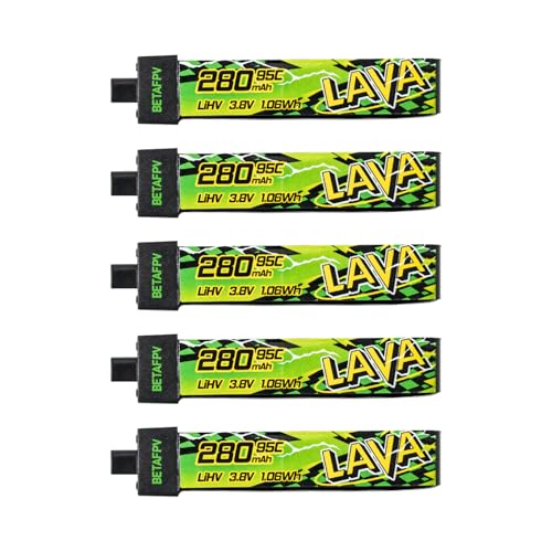 BETAFPV 5pcs Lava II 1S 280mAh Battery 3.8V 95C LiHV Battery with BT2.0 Connector Compatible with 1S Tiny Whoop Drone Quadcopter Like Cetus FPV Kit, Air65, Meteor65 Pro 1S Brushless Drones