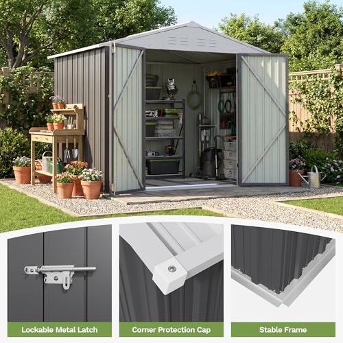Image of Patiowell 8x6 FT Storage Shed with Floor Frame, Outdoor Metal Large Sheds