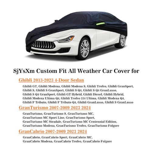 Image of Custom Car Cover Compatible with Maserati Ghibli 2013-2026 / GranTurismo GranCabrio, Waterproof Rain Snow Sun UV Cover with Cotton Lining, All Weather Outdoor Car Covers with Windproof Straps