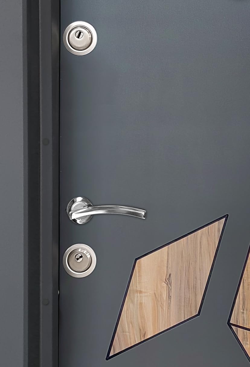 Portone Blindato Laminato per Ingresso dal Design Moderno con 2 Sistemi di Chiusura Riempito con Lana Minerale Porta Antracite e Effetto Legno PL47 (Interna destra)