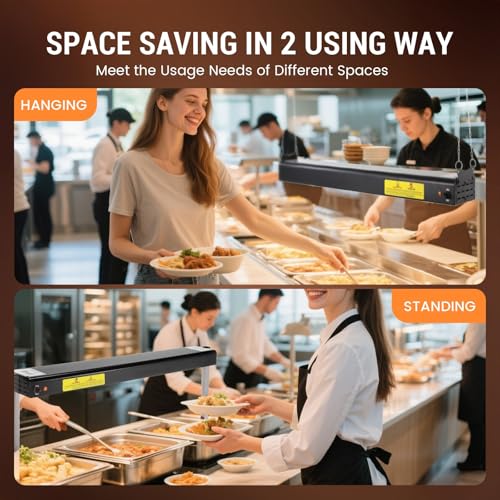 36-Inch Food Heat Lamp, 1000W Commercial Food Warmer Lamp Electric Strip Heater Overhead Stainless Steel Heat Lamps for Buffet Restaurant Parties Catering, Black 115V