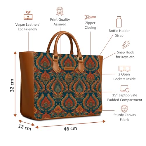 Image of The Purple Tree Handcrafted Women's Tote Bag with Vegan Leather Handles & Indian Prints, Shoulder Tote Bag and Handbag for Office and College (Pack of 1)
